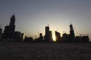 View of King Abdullah Financial District in the Saudi capital Riyadh at sun set