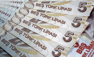 Turkish 5 lira banknotes are seen in this illustration picture taken in Istanbul