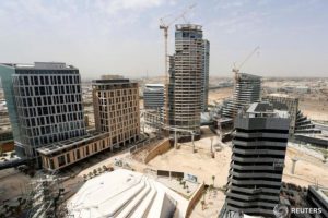 View shows the construction of the King Abdullah Financial District in Riyadh