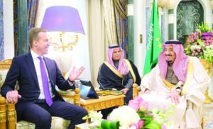 King Salman holds talks with Norwegian FM Borge Brendein Riyadh on Thursday.