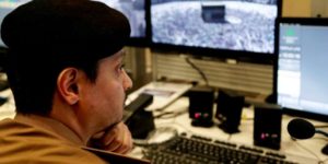 A Saudi security officer monitors live feed screens showing Muslim pilgrims in the holy city of Mecca. AP Photo/Nariman El-Mofty
