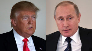 US Republican presidential nominee Donald Trump (L) and Russian President Vladimir Putin