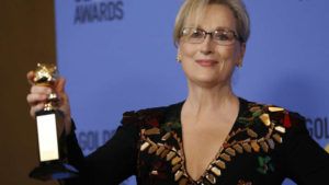 Meryl Streep holds the Cecil B. DeMille Award during the 74th Annual Golden Globe Awards. (Reuters/Mario Anzuoni)