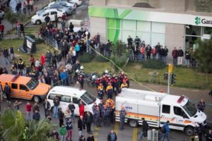 Rescue teams arrive at the scene after an explosion outside a courthouse in Izmir