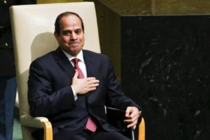 Egypt's President Abdel Fattah al-Sisi acknowledges attendees after addressing the 70th session of the United Nations General Assembly at the U.N. headquarters in New York