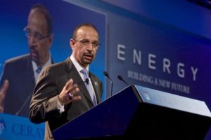 Khalid al-Falih speaks during his keynote address at the CERA Week 2010 energy conference in Houston March 9, 2010.