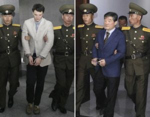 US citizens Otto Warmbier, left, and Kim Sang-duk, right, arrested in North Korea.