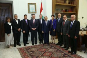 President Michel Aoun meets with a Delegation From Task Force For Lebanon at the Presidential Palace, April 24, 2017