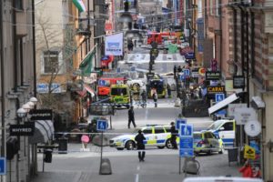 A view of the street scene after people were killed when a truck crashed into a department store Ahlens, in central Stockholm
