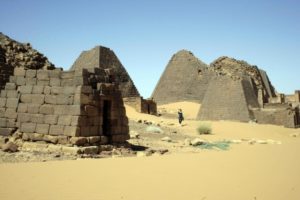 One of the world's oldest pyramids in Meroe, Sudan. The pyramid peaks were destroyed by Italian bounty hunters