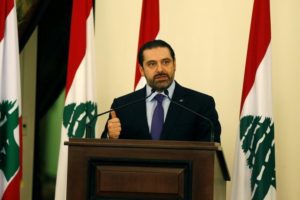 Lebanese Prime Minister Saad al-Hariri talks during a conference in Beirut