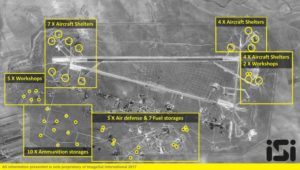 The Syrian Shayrat airfield base is pictured in an undated before and after satellite imagery.
