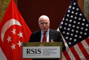 U.S. senator John McCain gives a public lecture on the sidelines of the IISS Shangri-La Dialogue in Singapore