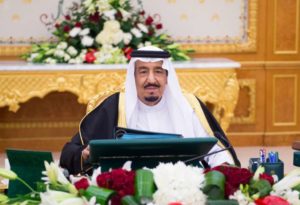 King Salman bin Abdulaziz Al Saud chairing a Cabinet's session.