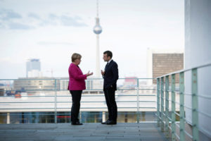 Chancellor Angela Merkel of Germany and President Emmanuel Macron of France in Berlin on Monday. Yalta