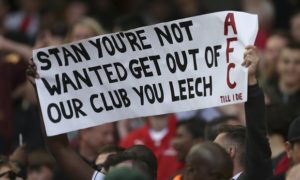 Arsenal fans made their feelings known during their side’s 3-1 win over Everton on Sunday, the final day of the Premier League season.