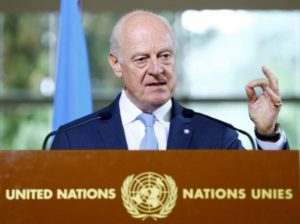 UN Special Envoy for Syria de Mistura attends a news conference in Geneva