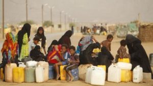 Displaced women and children in Yemen.