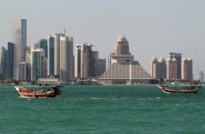 Buildings are seen on a coast line in Doha, Qatar June 5, 2017.