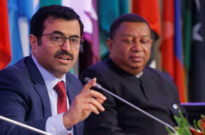 OPEC President Qatar's Energy Minister al-Sada and OPEC Secretary General Barkindo address a news conference after an OPEC meeting in Vienna