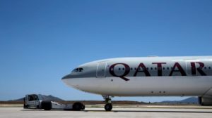 A Qatar Airways aircraft is seen at a runway of the Eleftherios Venizelos International Airport in Athens