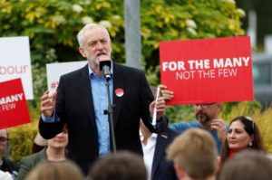 Jeremy Corbyn, leader of Britain's opposition Labour Party, speaks at a campaign event in Reading