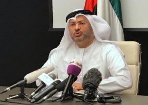 UAE Minister of State for Foreign Affairs Anwar Gargash talks during a news conference in Dubai