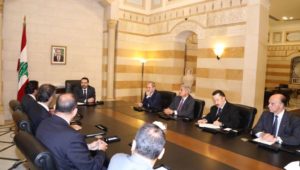 Lebanese Prime Minister Saad al-Hariri meets with a delegation from Lebanese businessmen