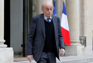 Lebanese Druze leader Walid Jumblatt leaves the Elysee Palace in Paris following a meeting with French President Francois Hollande