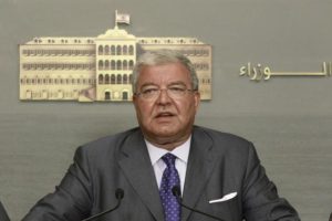 Lebanese Interior Minister Nouhad Machnouk speaks during a news conference at the government palace in Beirut, Lebanon.