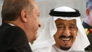 Turkish President Recep Tayyip Erdogan (left) meets with Saudi Arabia's King Salman on July 23.