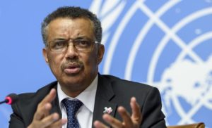 Tedros Adhanom Ghebreyesus at a news conference at the United Nations in Geneva on Wednesday.