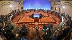 A general view shows the fifth round of Syria peace talks in Astana on July 5.