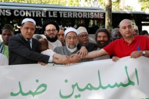 French-Jewish writer Marek Halter and Imam Hassen Chalghoumi march against terrorism in Paris
