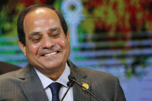 Egyptian President Sisi reacts as he delivers his speech during the closing session of Egypt Economic Development Conference (EEDC) in Sharm el-Sheikh, in the South Sinai