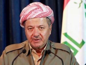 Barzani attends a news conference in Erbil.