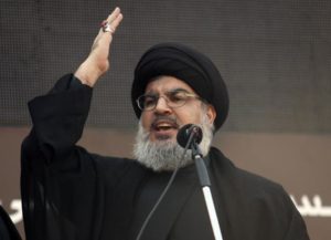 Lebanon's Hezbollah leader Sayyed Hassan Nasrallah addresses his supporters during a religious procession to mark Ashura in Beirut's suburbs