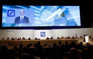 Deutsche Bank CEO Cryan speaks during the bank's annual general meeting in Frankfurt
