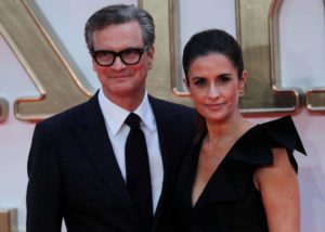 Cast member Colin Firth arrives with his wife Livia Giuggioli for the world premiere of "Kingsman: The Golden Circle" in London