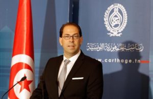 Tunisia's PM-designate Youssef Chahed speaks during a news conference after his meeting with Tunisia's President Beji Caid Essebsi in Tunis