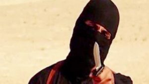 The masked British militant Mohammed Emwazi from a video released by ISIS.
