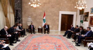 Lebanese President Michel Aoun meets with the ambassadors of the five permanent members to the UN Security Council, and representatives of the European Union, the United Nations and the Arab League, October 16, 2017