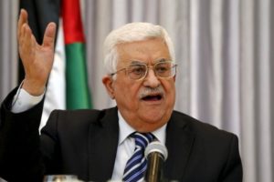 Palestinian President Mahmoud Abbas gestures as he delivers a speech in the West Bank city of Bethlehem