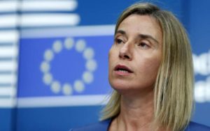 EU foreign policy chief Mogherini addresses a news conference during a EU foreign ministers meeting in Brussels