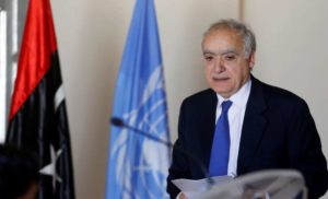 Ghassan Salame, UN Libya envoy, arrives for a meeting in Tunis