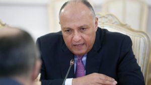 Egyptian Foreign Minister Sameh Shoukry at a meeting with Russian Foreign Minister Sergey Lavrov in Moscow.