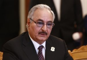 General Haftar, commander in the Libyan National Army, attends a meeting with Russian Foreign Minister Lavrov in Moscow
