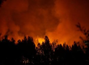 Smoke and flames from a forest fire are seen near Lousa, Portugal, October 16, 2017. (REUTERS)